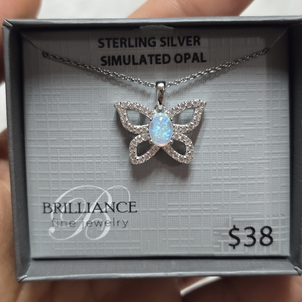 Sterling Silver Jewelry Simulated Opal Butterfly Necklace Fairycore Magic Whimsy